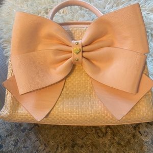 Betsey Johnson pink raffia woven purse